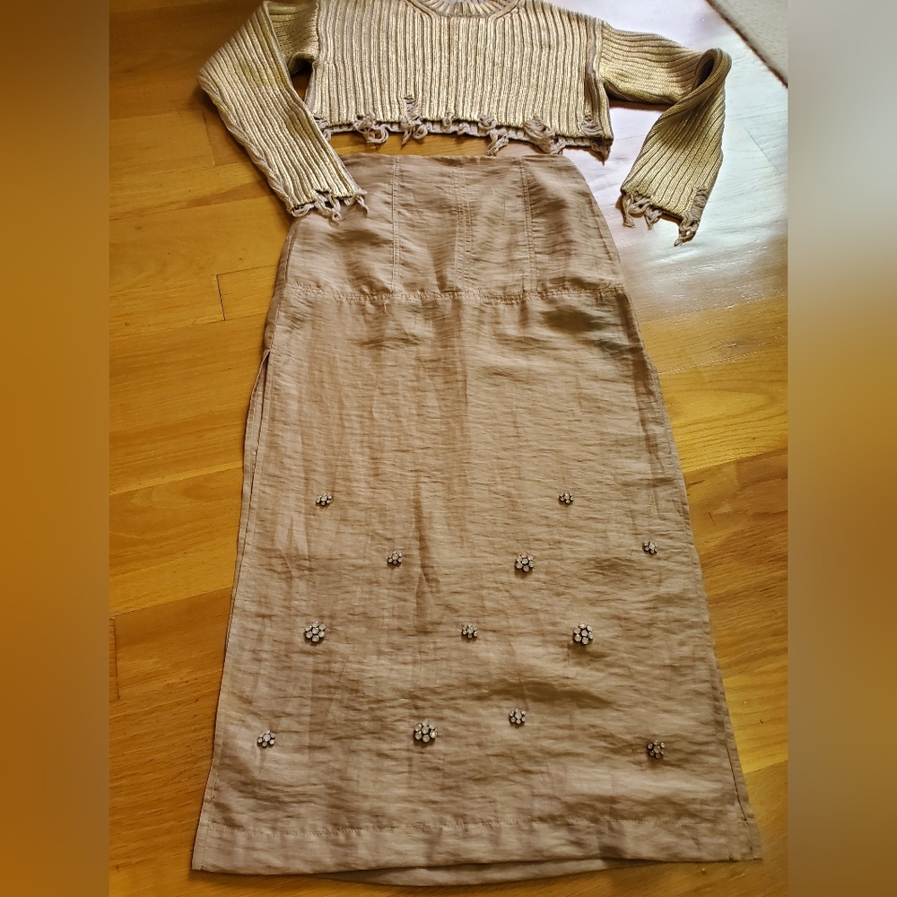 H&M EDITION Maxi Beaded Slit Skirt Small